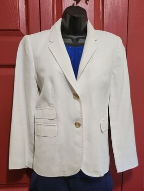 EUC J Crew Schoolboy Sz8 Women's Off-white Single-Breasted Linen Blazer